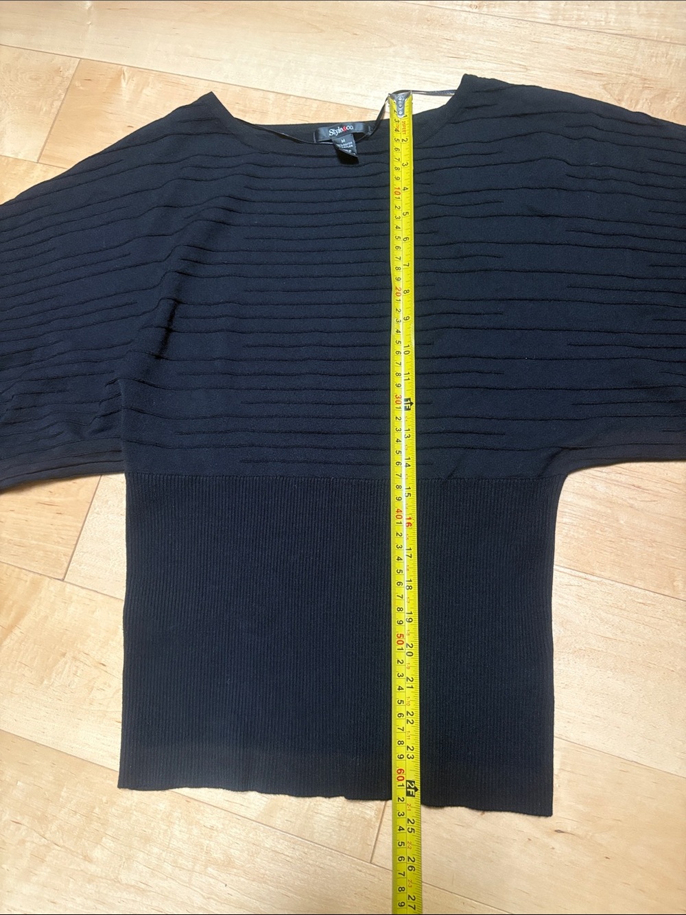 Style & Co. Black Ribbed Wide-Sleeve Knit Topper - Picture 3 of 7